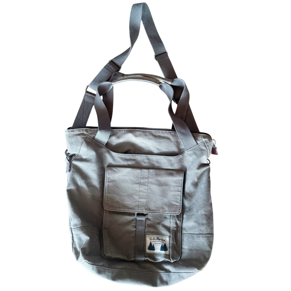 Vtg LL BEAN Tote Messenger Bag Army Green W/ Plaid Lining Crossbody Strap - Picture 2 of 7